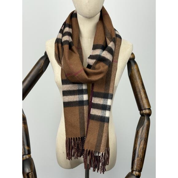 BURBERRY Cashmere Giant Check Fringe Scarf Birch Brown - Picture 3 of 9